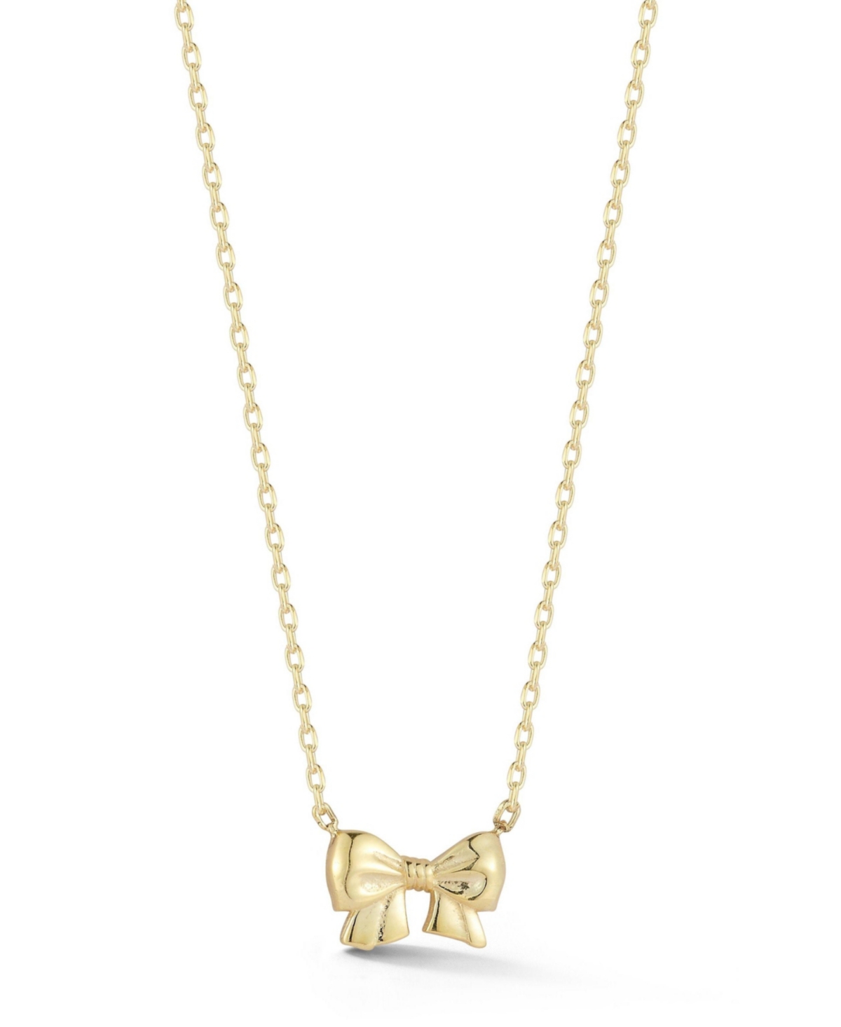 Sterling Silver Dainty Puffed Bow Necklace - Gold
