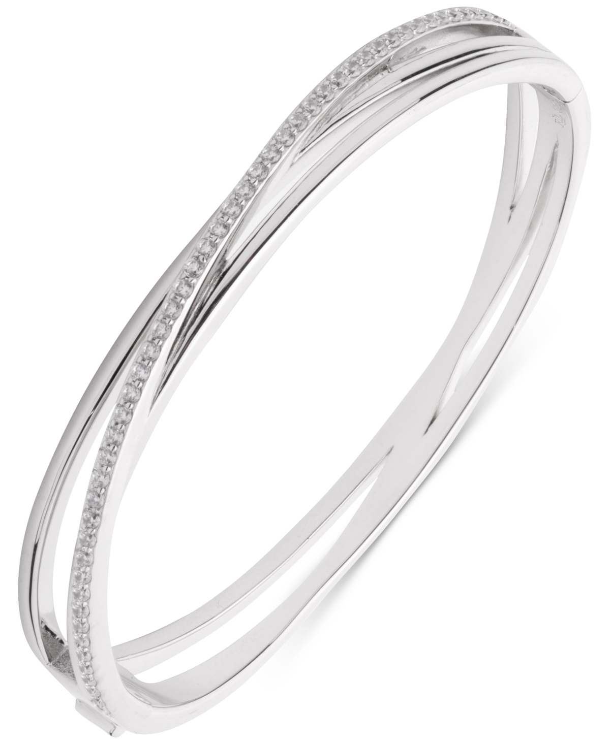 Ralph Lauren Sterling Silver Cubic Zirconia Pave Bangle Bracelet In Crystal,silver