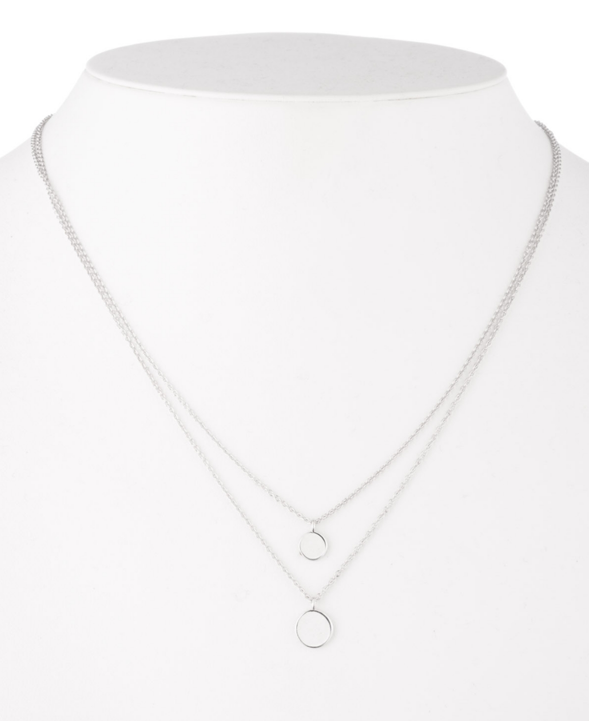 Ralph Lauren Sterling Silver Disc Pendant Two Row Necklace, 20" + 3" Extender In Silver
