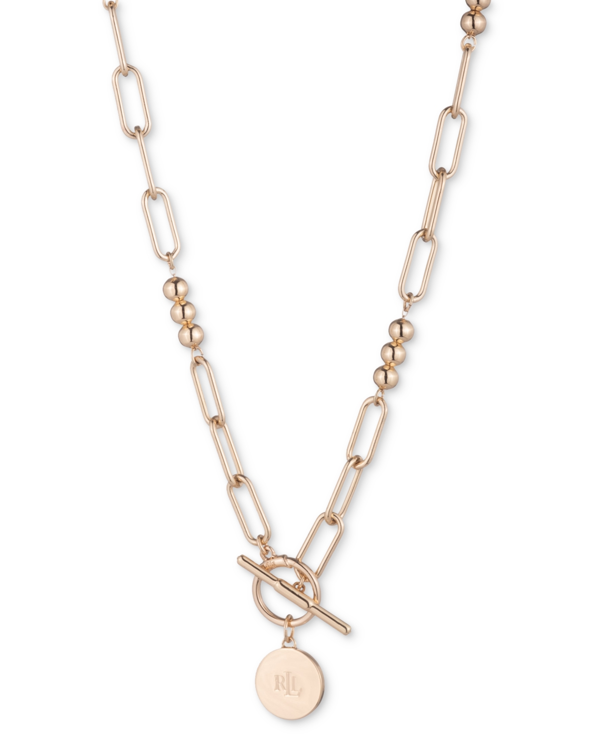 Ralph Lauren Link & Bead Toggle 17" Pendant Necklace In Gold