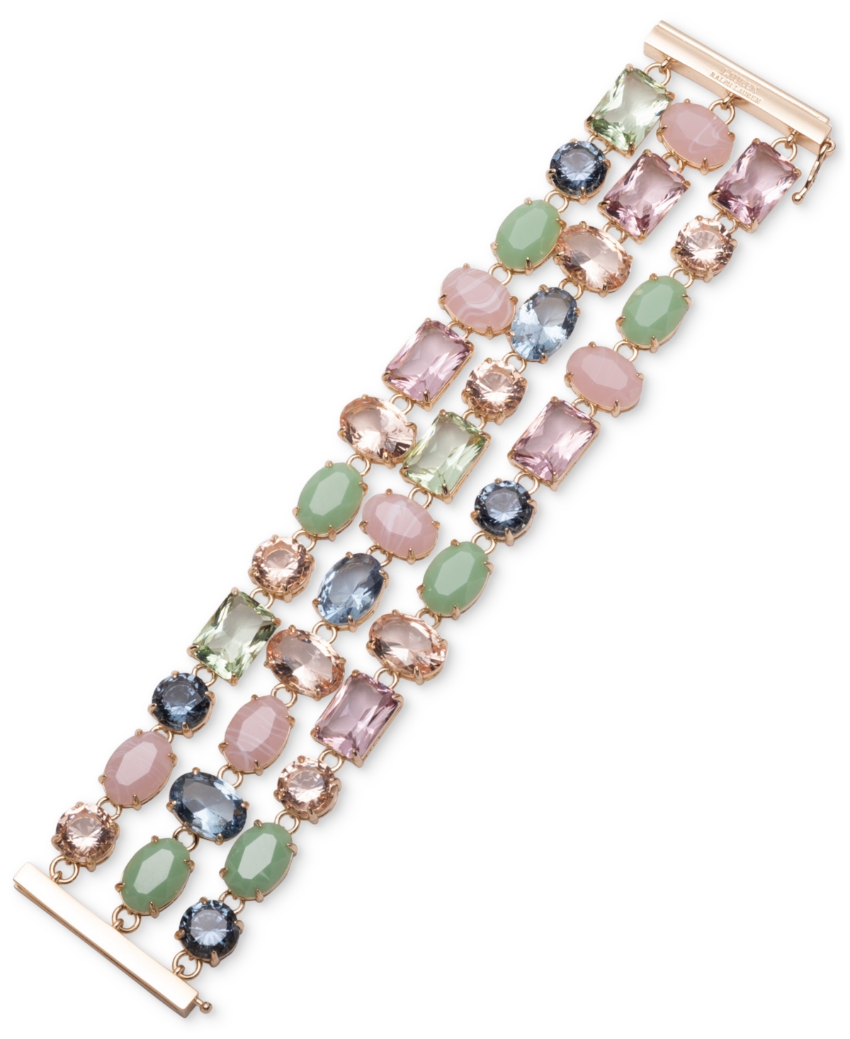 Ralph Lauren Gold-tone Multi Stone Three Row Flex Bracelet In Muti