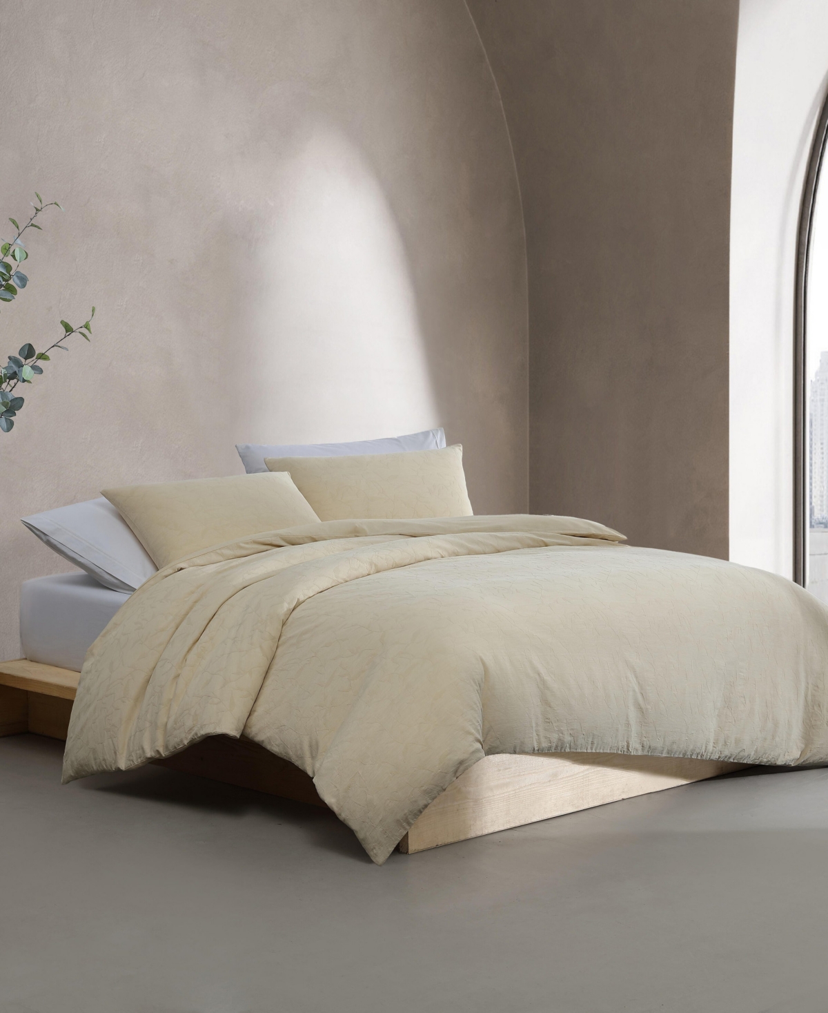 Calvin Klein Branching Leaves Cotton Jacquard 3-pc. Comforter Set, Queen In Cream