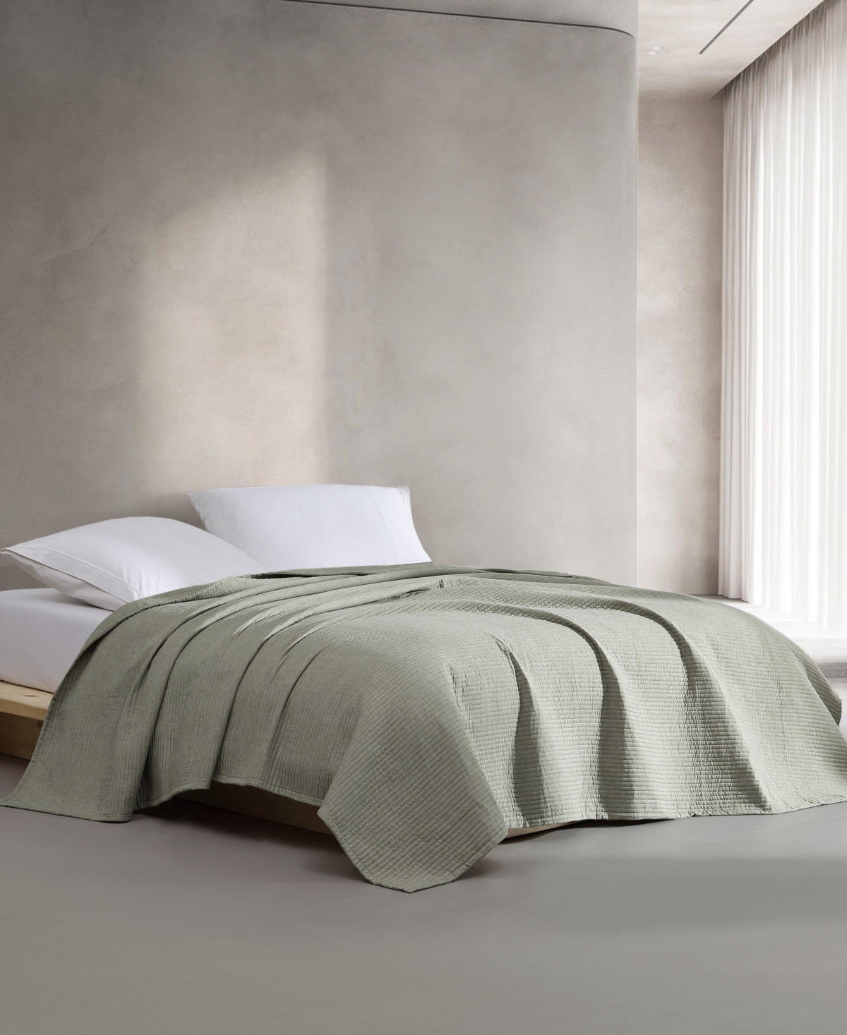Calvin Klein Mini Channel Stitch Solid 3-pc. Quilt Set, Queen In Vetiver Green