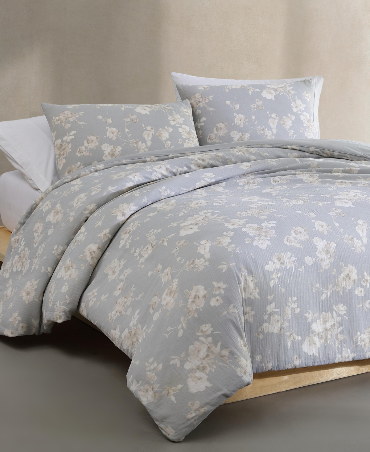 Calvin Klein Spring Branches Cotton Jacquard 3-pc. Comforter Set, Queen In Gray,ivory