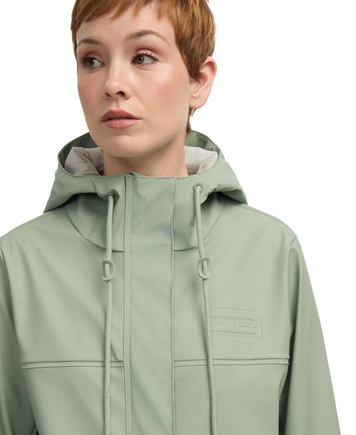 Hunter Women's Rubberized Water-repellent Long Rain Jacket In Herb Sage