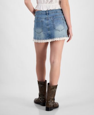 Juniors' Lace-Trim Denim Mini Skirt 