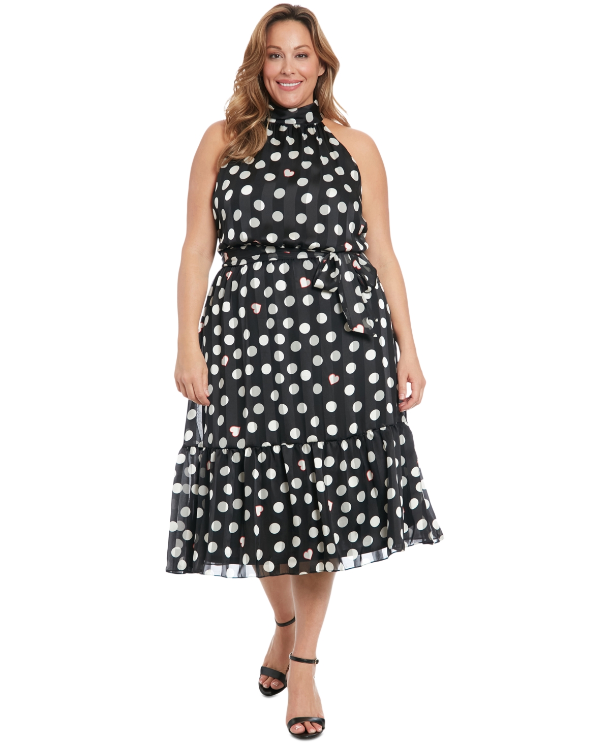London Times Tie Waist Halter Midi Dress In Black Cream
