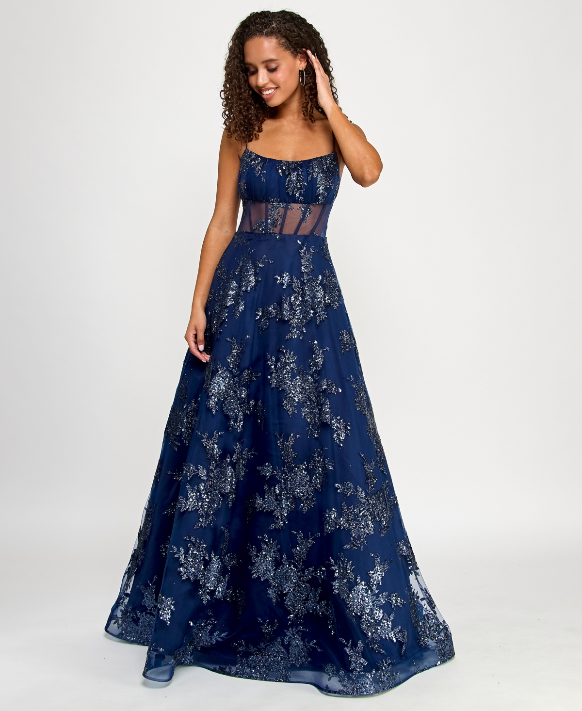 B DARLIN JUNIORS' SEQUIN GLITTER EMBELLISHED SLEEVELESS BALL GOWN, CREATED FOR MACY'S 
