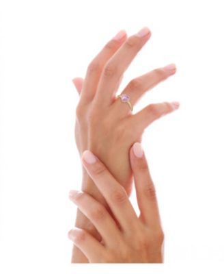 Teens 14k Gold Plated with Pink Cubic Zirconia & Enamel Halo Heart Stacking Ring