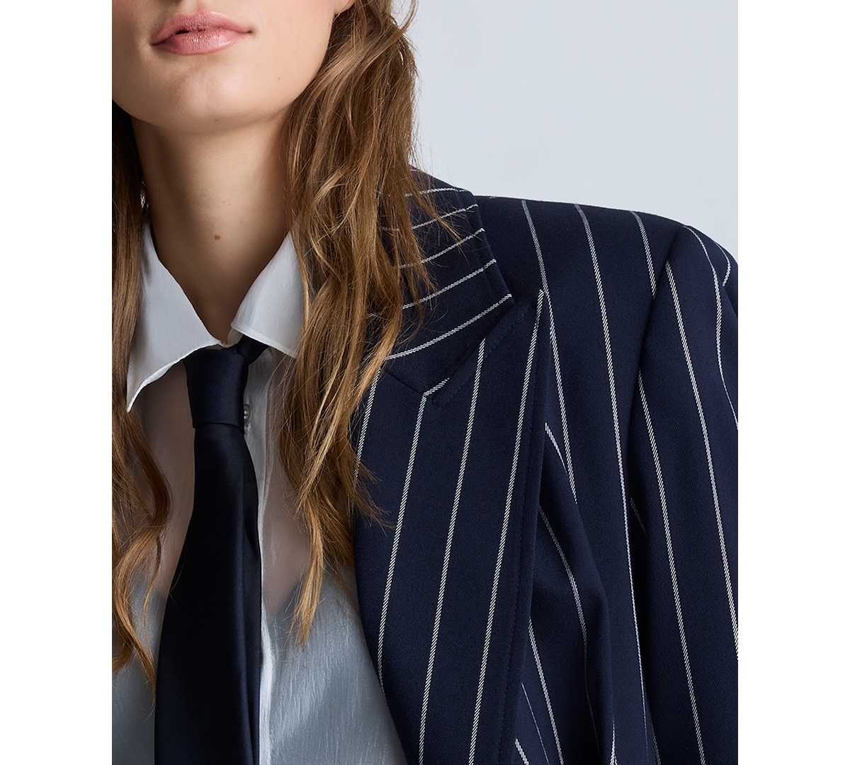 Kenneth Cole Women's Pinstriped Double-breasted Jacket In Dark Navy,pure White