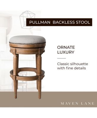 Pullman Backless Bar Stool in Weathered Oak Finish w/ Sand Color Fabric Upholstery, Set of 4