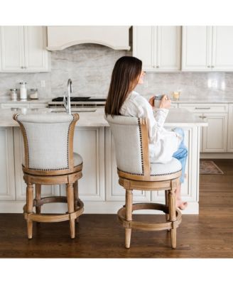 Pullman Bar Stool, Weathered Oak Finish w/ Sand Color Fabric Upholstery, Set of 2