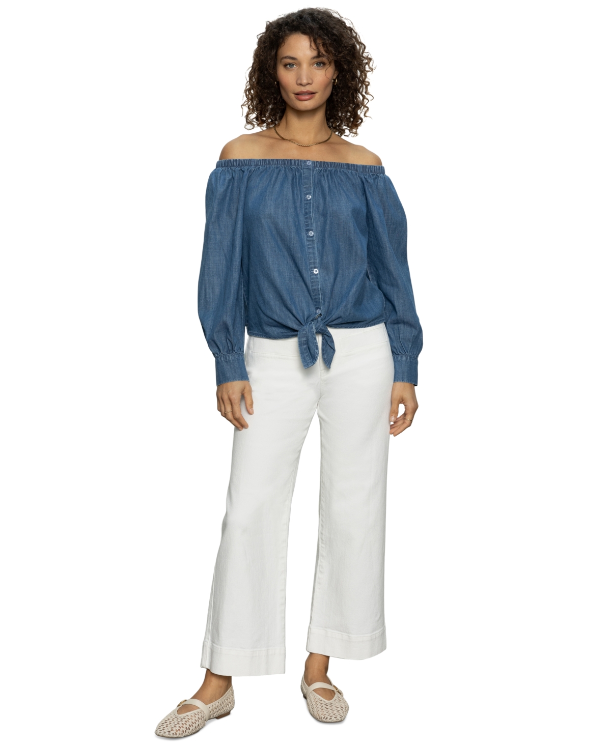 Women's Denim Ballet Tie Top - Blue Slate
