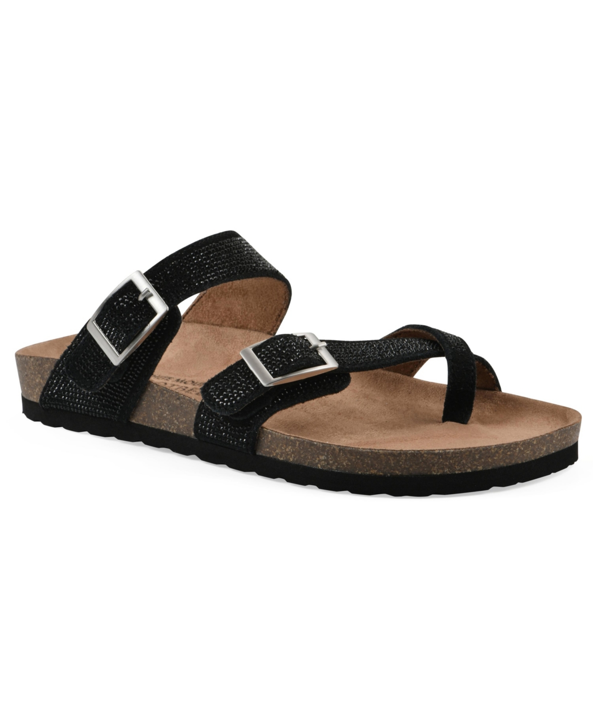 White Mountain Women's Grays Round Toe Flat Sandals In Black Suede