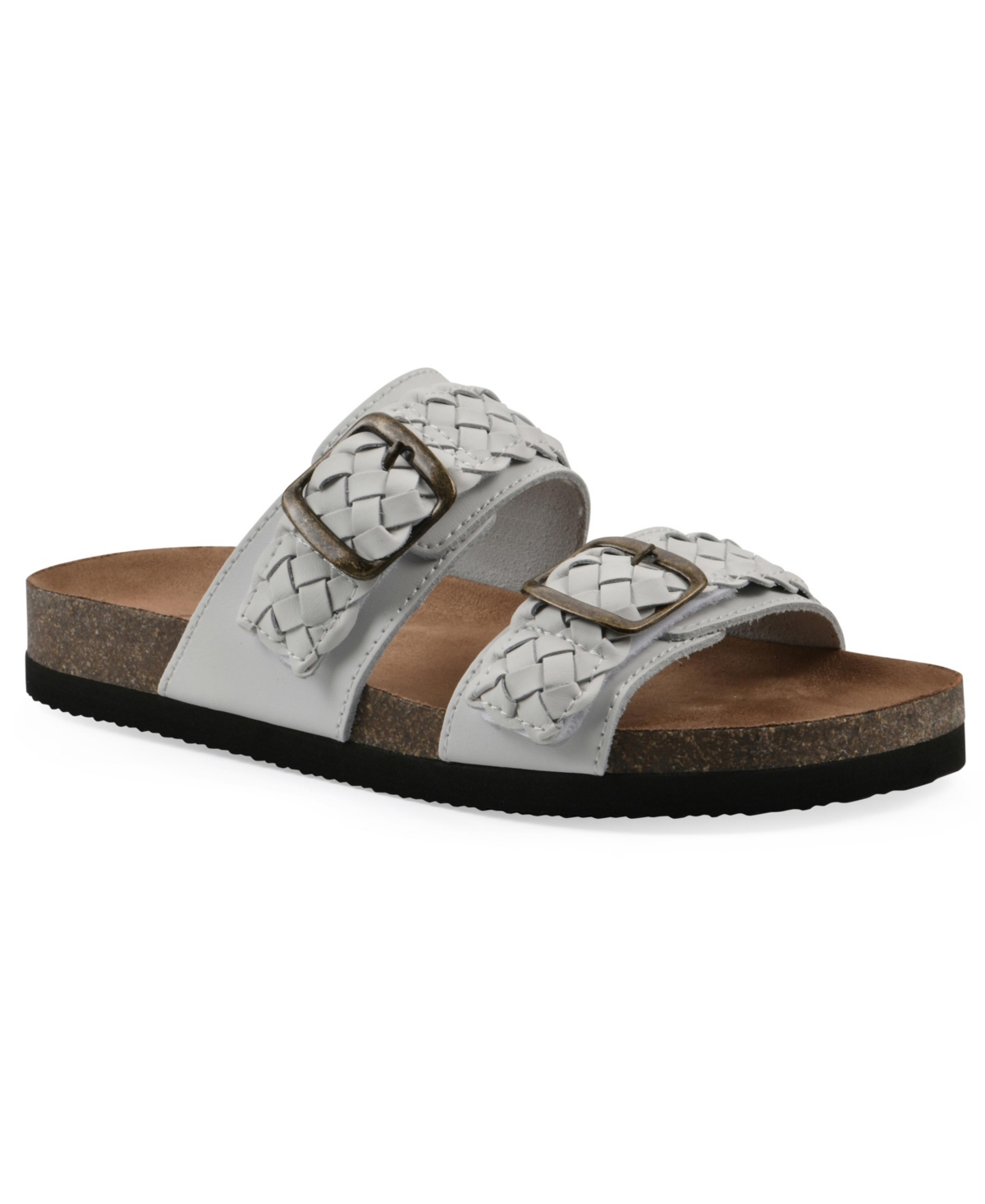 White Mountain Women's Hey Hey Round Toe Flat Sandals In White Leather