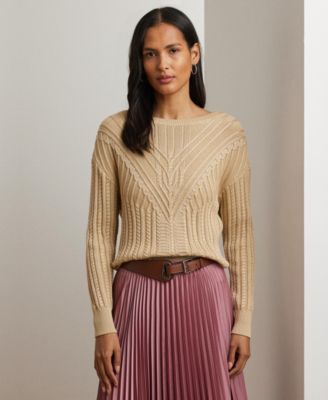 Lauren Ralph Lauren - Women's Cable-Knit Cotton-Blend Boatneck Sweater