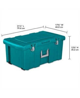 Wheeled Footlocker, Plastic Utility Storage Container, Teal, 2 Pack