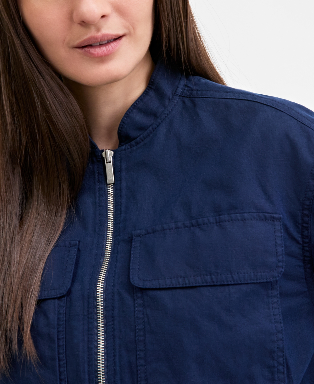 On 34th Women's Cropped Linen Utility Bomber, Exclusively At Macy's In Intrepid Blue