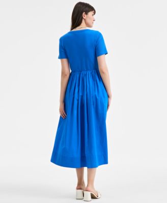Women's Mixed-Media Short-Sleeve Midi Dress, Exclusively at Macy's