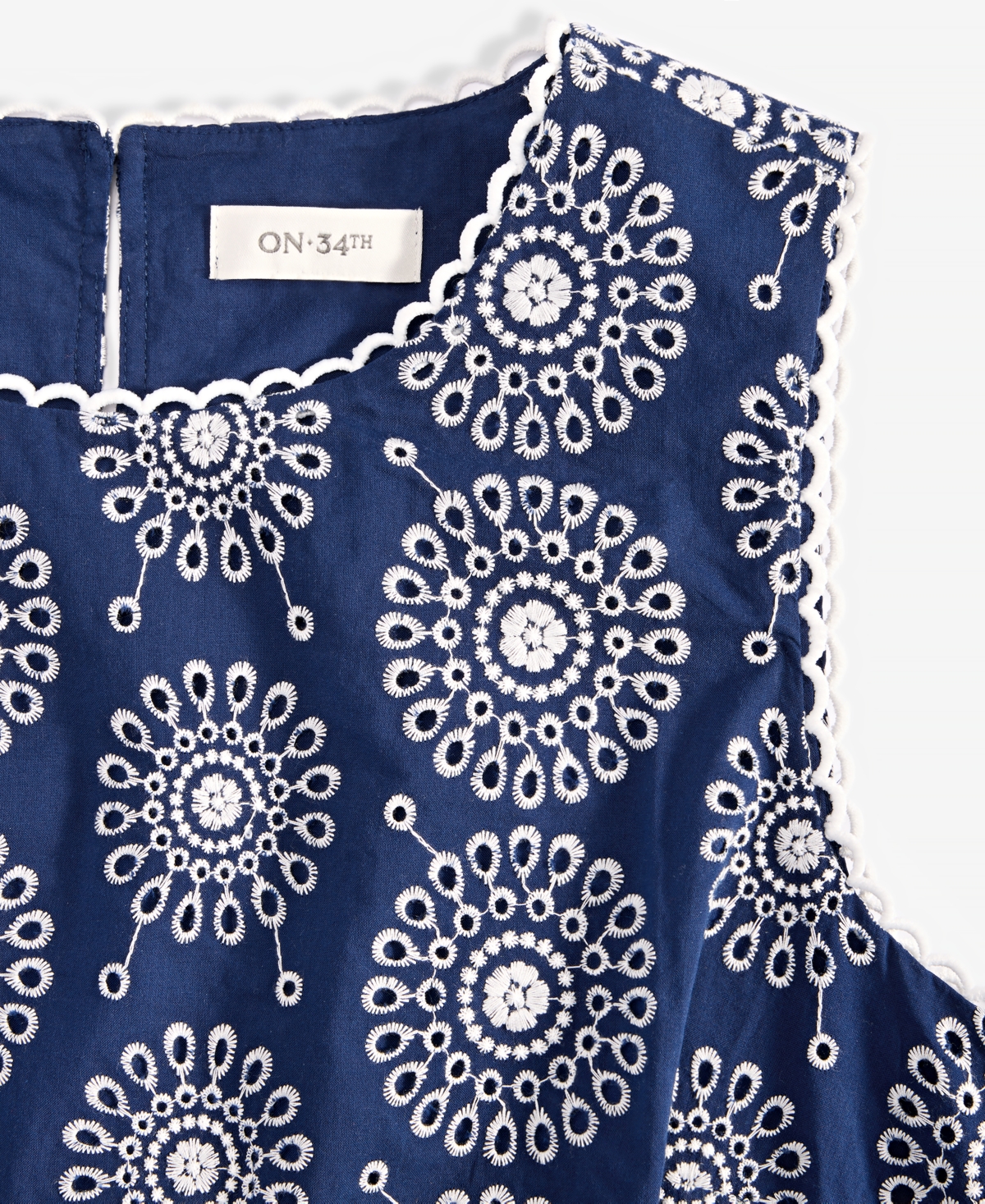 On 34th Women's Sleeveless Scallop-edge Eyelet Shift Dress, Created For Macy's In Blazing Navy