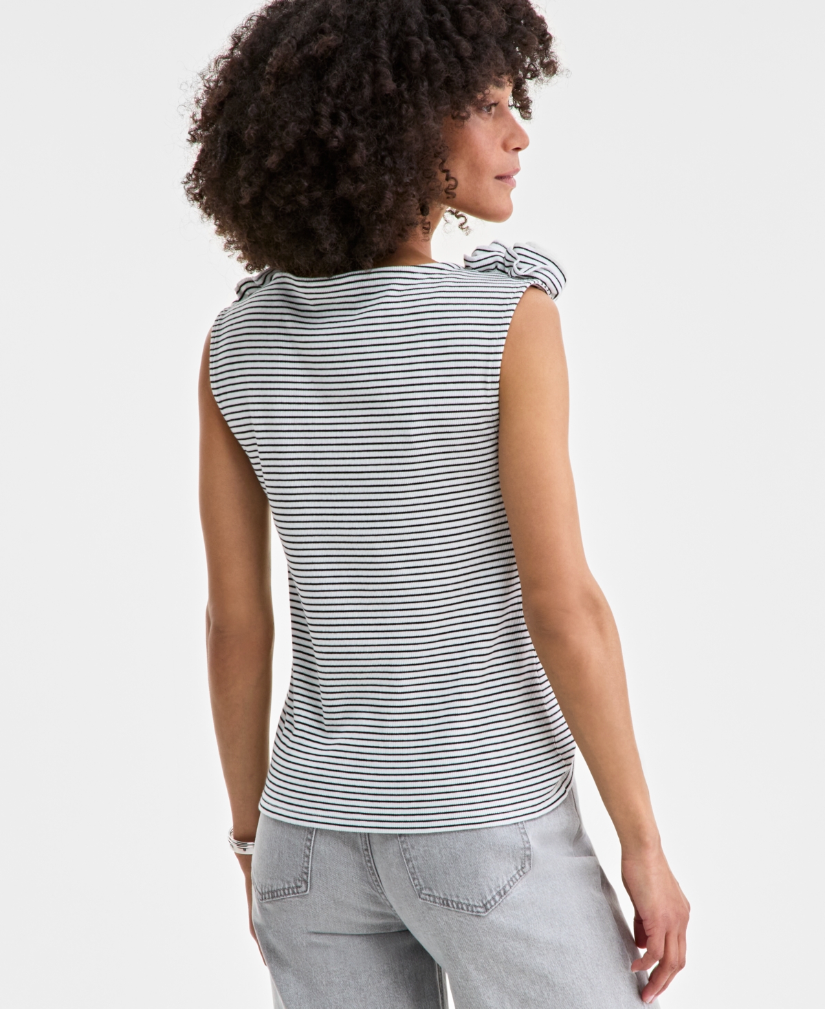 On 34th Women's Ribbed Rosette Shoulder Tank Top, Exclusively At Macy's In Washed White Combo