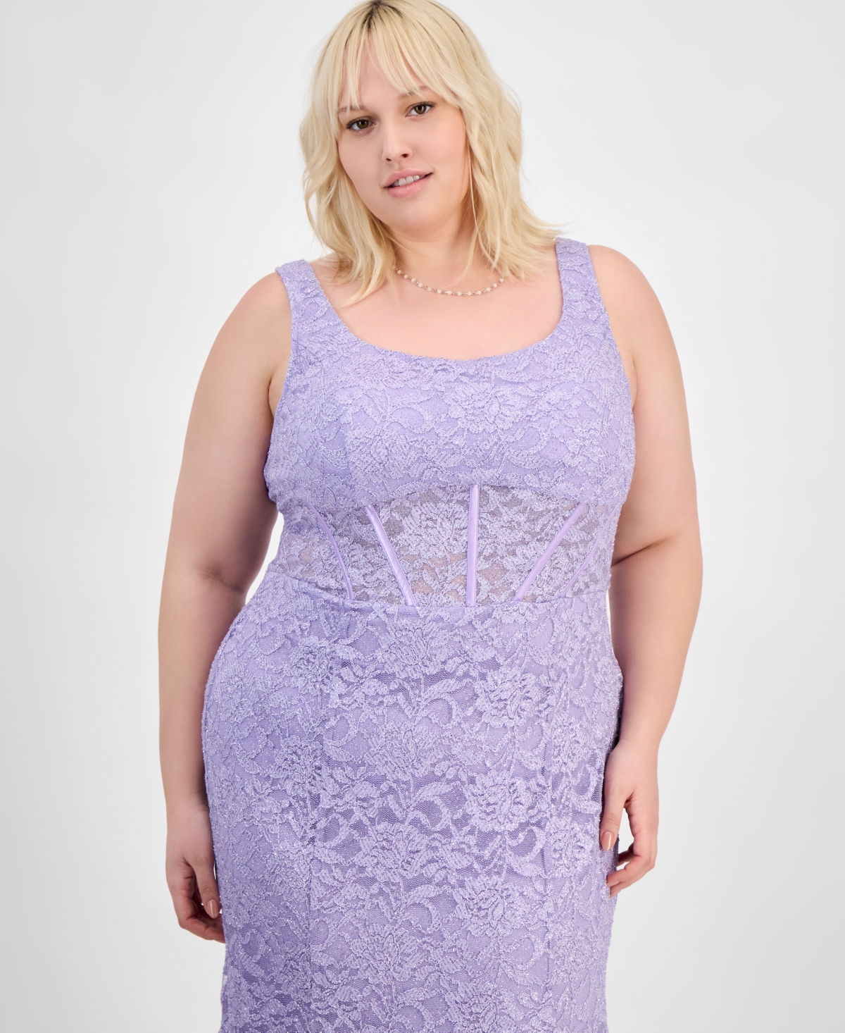 City Studios Trendy Plus Size Glitter Lace Gown In Med Purple