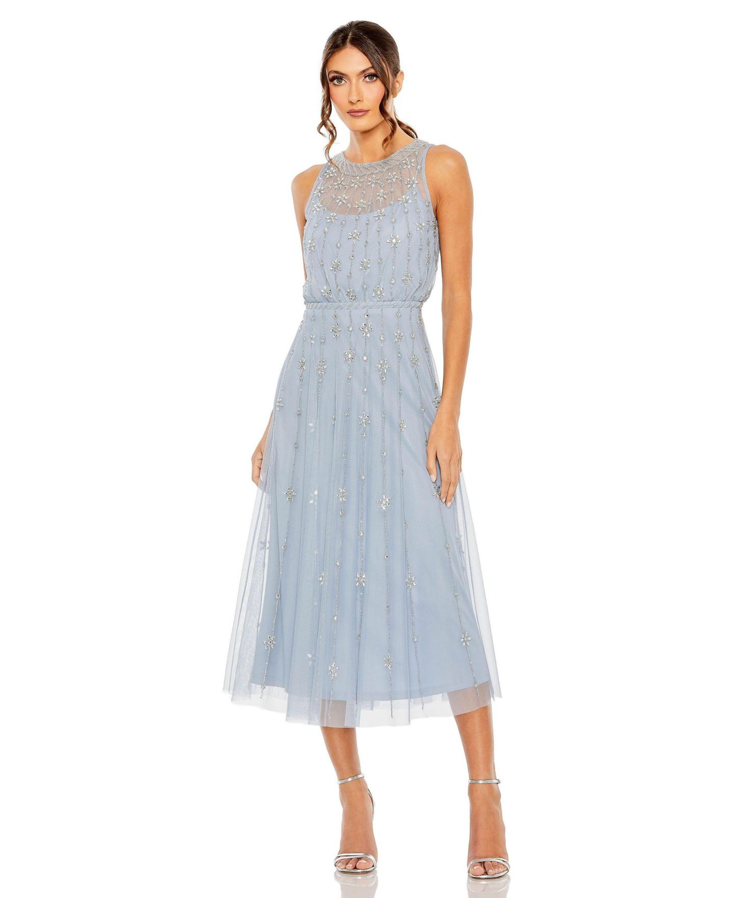 Женское платье Mac Duggal High Neck Sleeveless Embelished A Line, цвет: Пудрово-голубой — фото 1