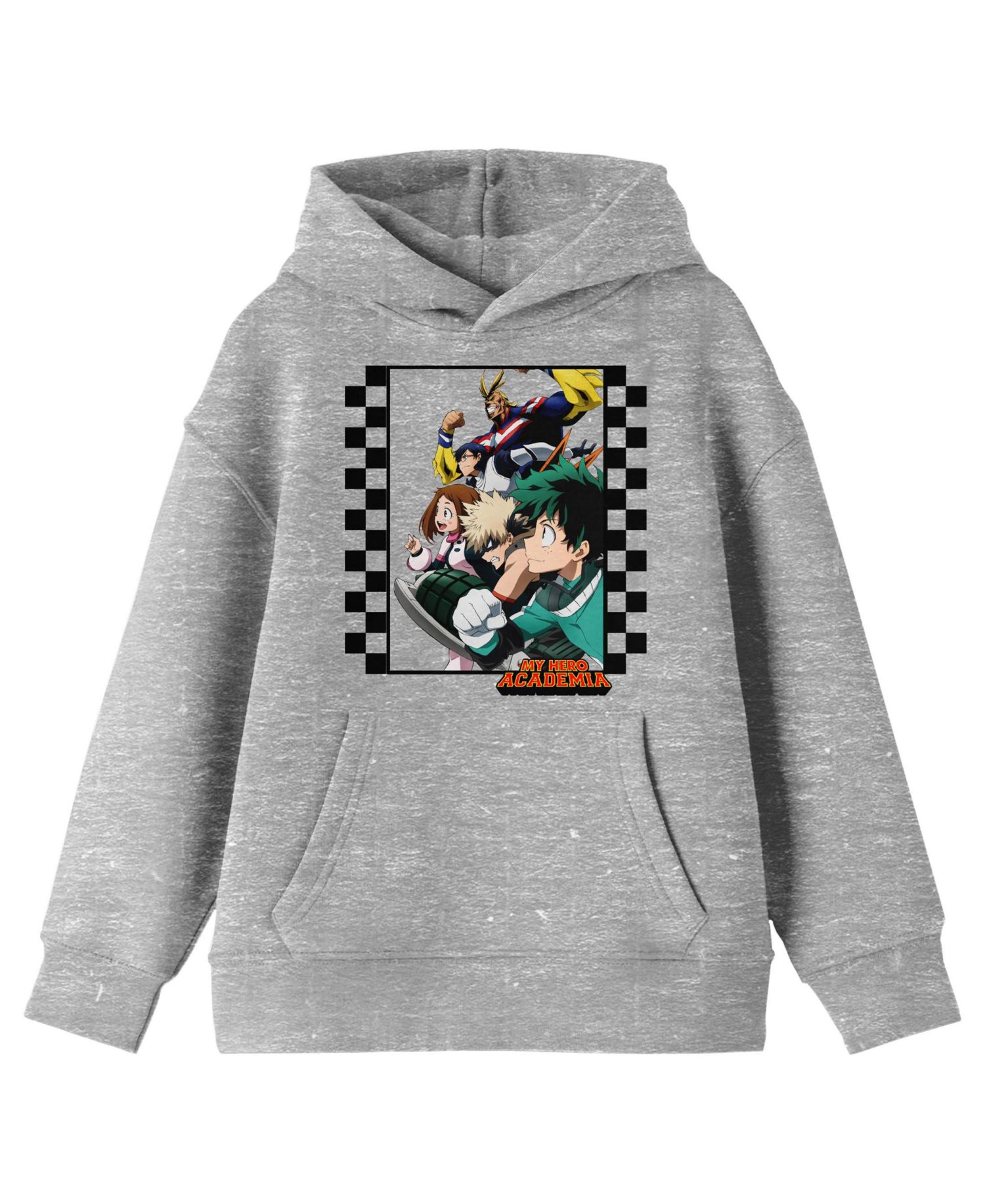 Group Art Checkered Frame Long Sleeve Athletic Heather Youth Hooded Sweatshirt-XS