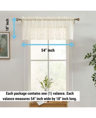 Isabella Floral Rod Pocket Lace Semi Sheer Voile Short Valance for Small Windows, Kitchen & Bathroom - 54 x 18 Inch Long (Ivory Valance)