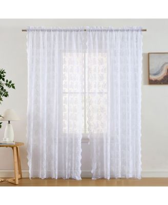 Jolene Floral Soft Decorative Lace Semi Sheer Light Filtering Rod Pocket Window Treatment Curtain Panels - Set of 2