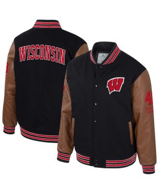 Colosseum - Men's Black Wisconsin Badgers Letterman Full-Snap Varsity Jacket