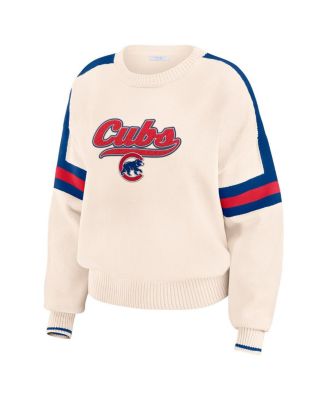 Women's Cream Chicago Cubs Stripe Pullover Sweater