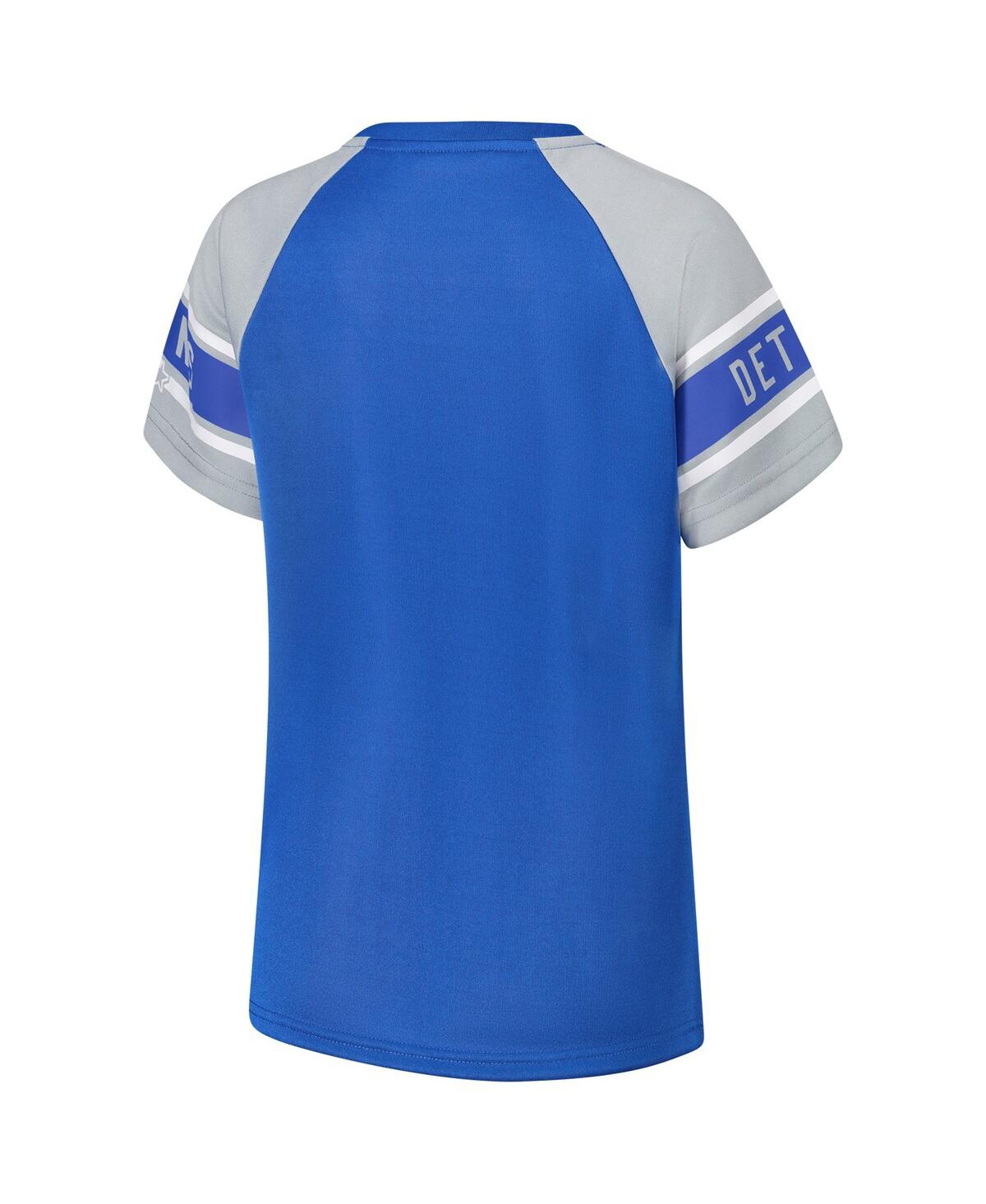 Shop Starter Women's Blue Detroit Lions 1st Rounder Color Block Raglan Top