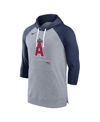 Men's Heather Gray/Heather Navy Los Angeles Angels Baseball Raglan 3/4-Sleeve Pullover Hoodie