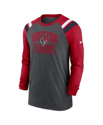 Men's Heathered Charcoal Houston Texans Tri-Blend Raglan Athletic Long Sleeve Fashion T-Shirt
