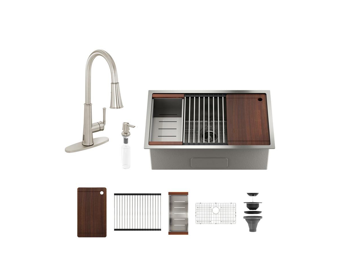 36" L x 19" W Drop-in Stainless Steel Kitchen Sink with Touchless Faucet Included - Brushed nickel faucet