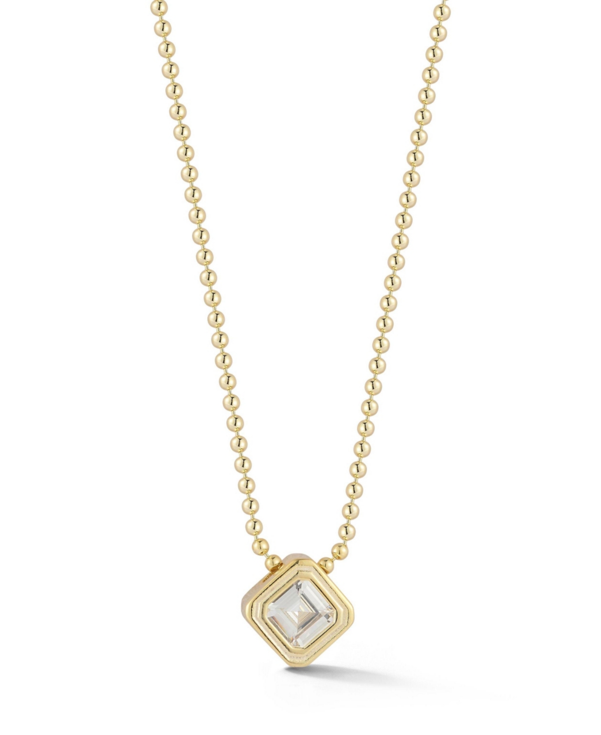 14K Gold Plated Sterling Silver Square Pendant Necklace with Ball Chain - Gold