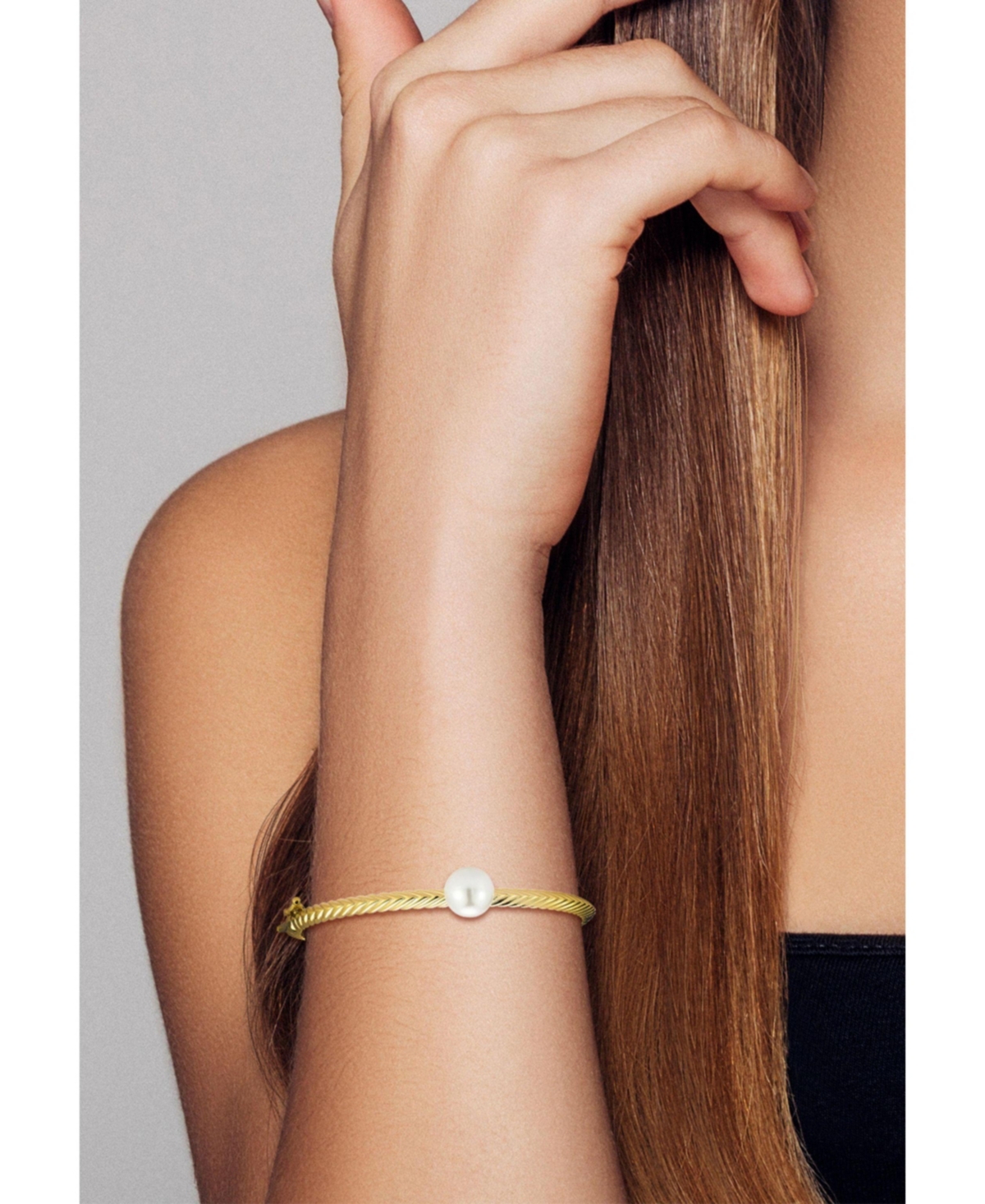 Sterling Silver Pearl Chevron Bangle Bracelet - Gold