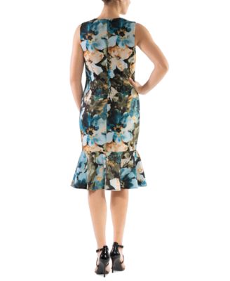 Women's Floral-Print Flounce-Hem Sheath Dress