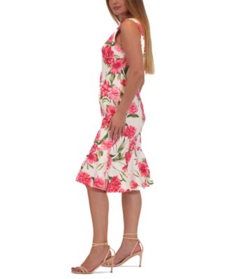 Women's Floral-Print Flounce-Hem Sheath Dress