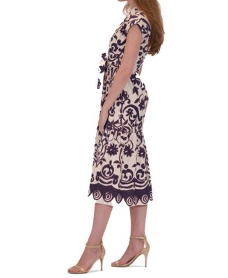 Women's Printed Belted Fit & Flare Dress