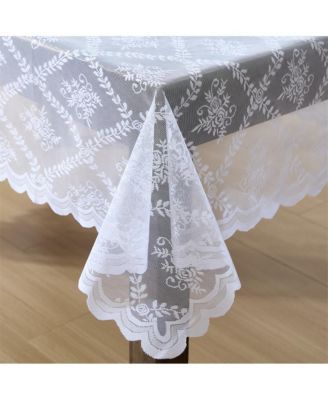 Isabella Floral Lace Fabric Tablecloth Wrinkle Resistant, Patterned Scalloped Table Cloth for Round Tables