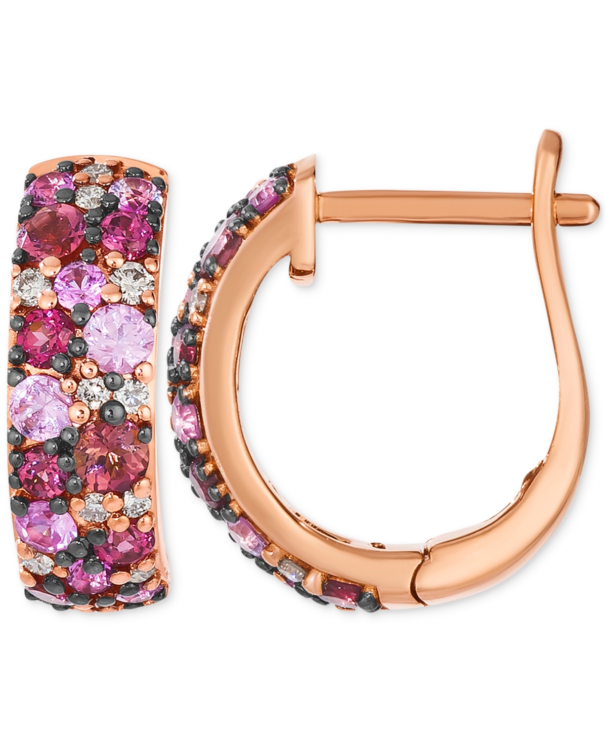 Le Vian Multi-gemstone (1-1/4 Ct. T.w.) & Nude Diamond (1/10 Ct. T.w.) Cluster Small Hoop Earrings In 14k Ro In Rose Gold