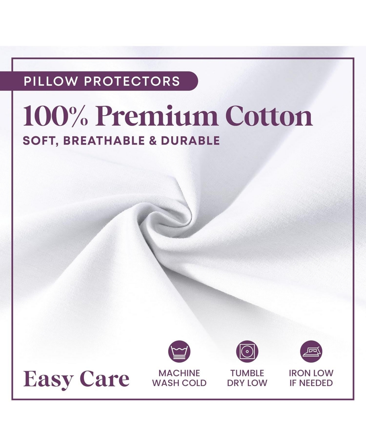 Circles Home 100% Cotton Breathable Pillow Protector with Zipper – White ( Pack