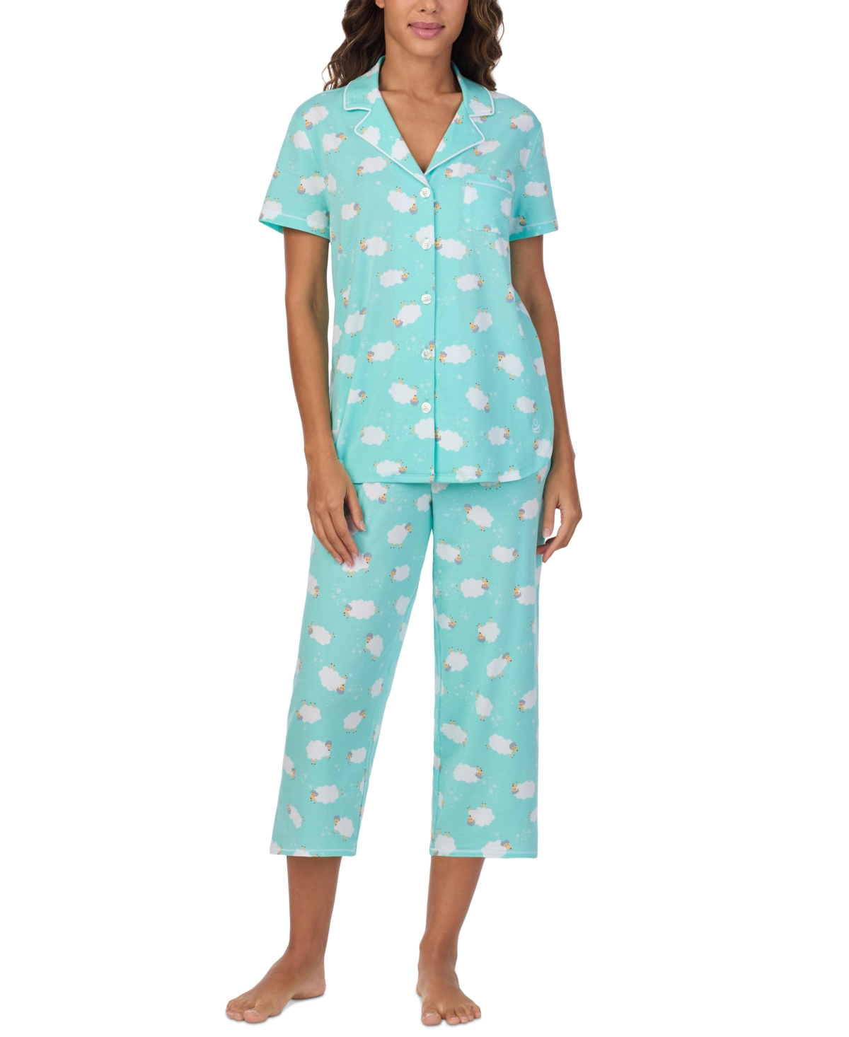 CUDDL DUDS WOMEN'S PRINTED COLLARED CROPPED PAJAMA SET 