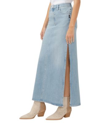 Women's Side Split Denim Maxi Skirt