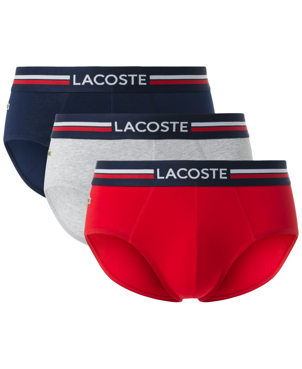 Men's 3-Pack Regular-Fit Stripe Logo Briefs - Navy/silver/red