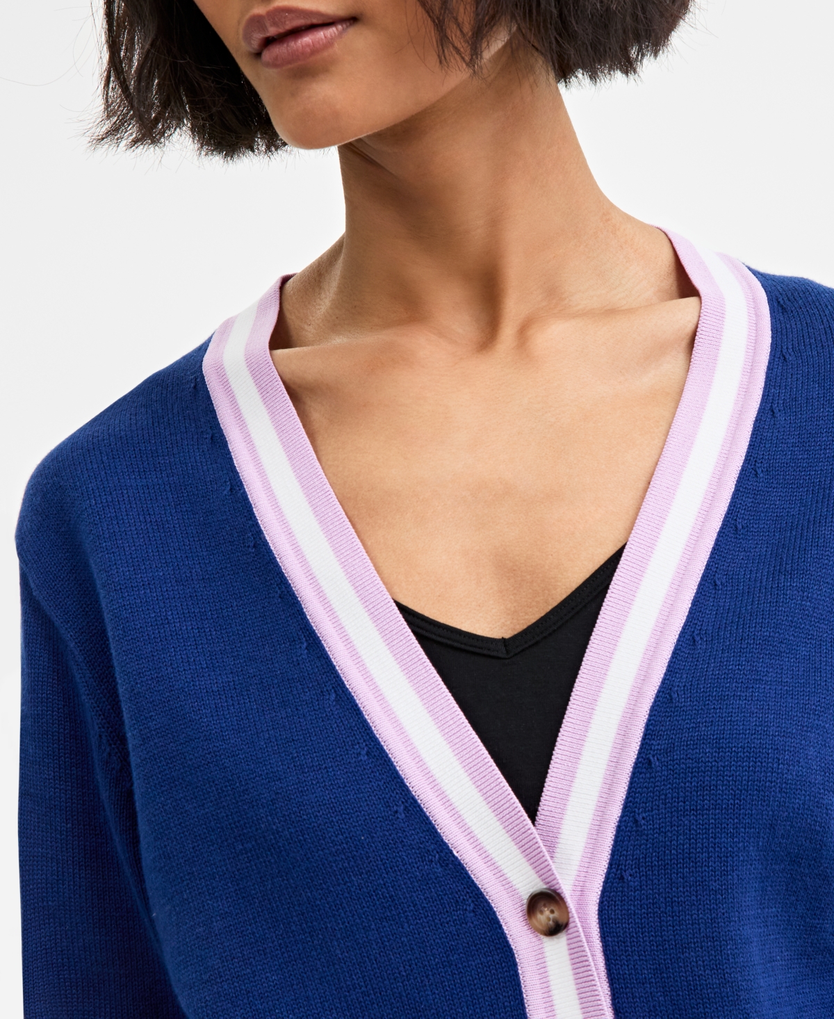 On 34th Women's Tipped Boyfriend Cardigan, Exclusively At Macy's In Blazing Navy