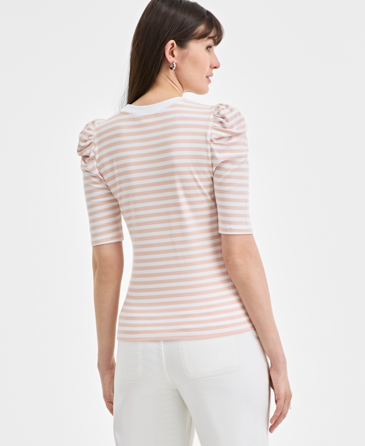 ON 34TH WOMEN'S KNIT STRIPE VOLUME-SLEEVE TOP, EXCLUSIVELY AT MACY'S 