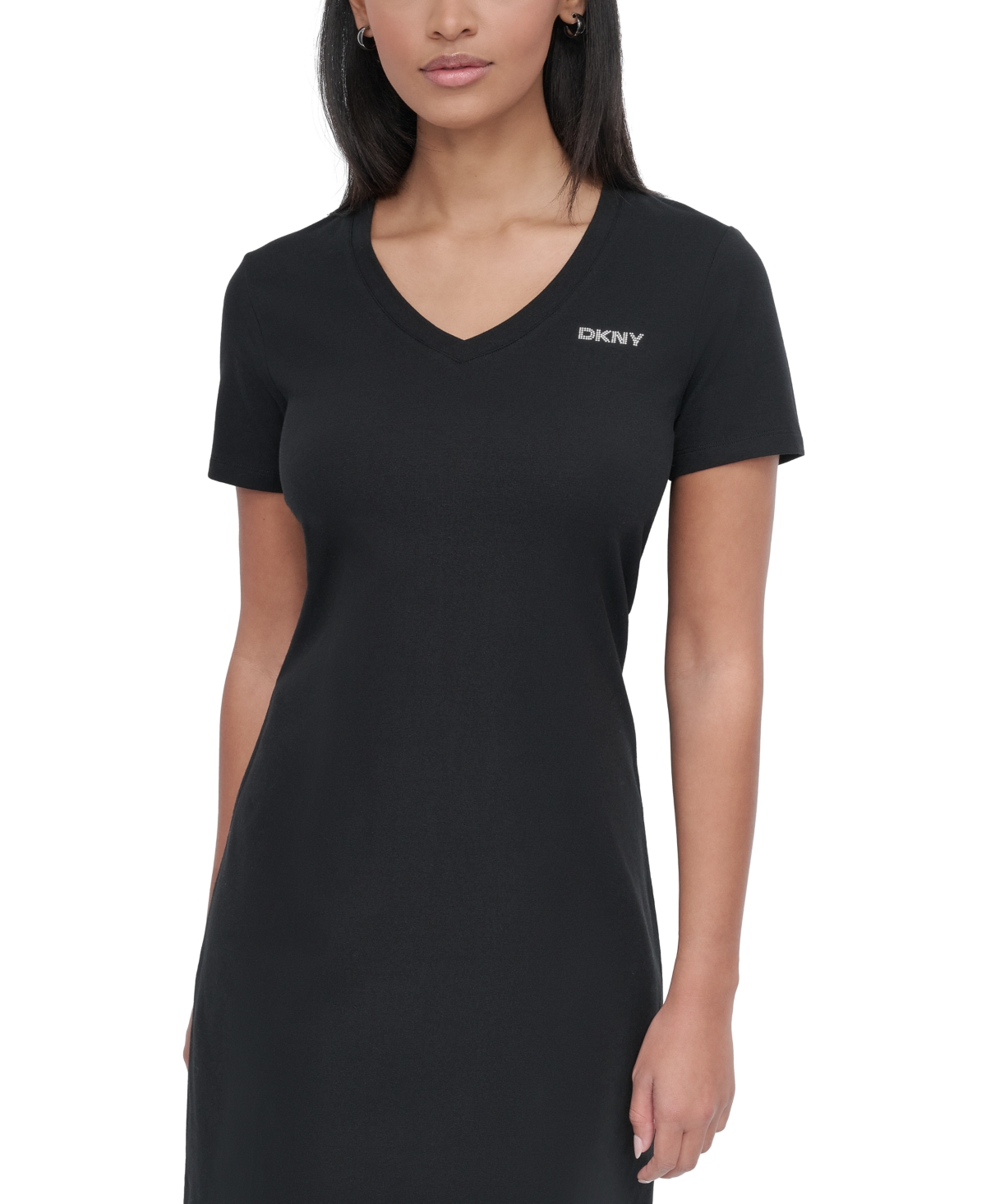 DKNY SPORT WOMEN'S STUDDED-LOGO V-NECK T-SHIRT DRESS 